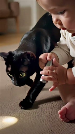 Cat Keeps Chasing the Light from Baby’s Flashlight 🐱🔦