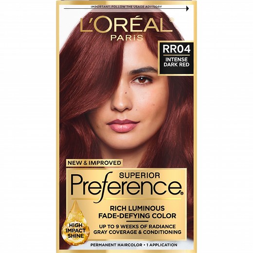 L'Oreal Paris Superior Preference Permanent Hair Color, Fade-Defying, RR-04 Intense Dark Red, 1 Kit