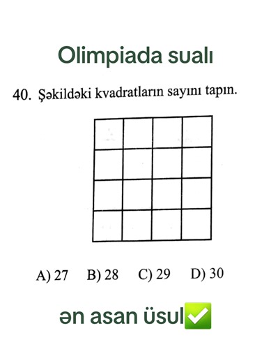 Kvadratların sayılması #məntiq#qəbulsualı#mantık#sayısalmantık