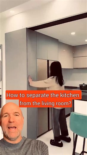 ✅ Follow Built To Code A sliding glass partition is a smart way to separate your kitchen and living room. It tucks away neatly when not in use, keeping the space open and airy. | Built To Code