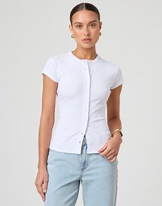 Short Sleeve Rib Top in White | Glassons