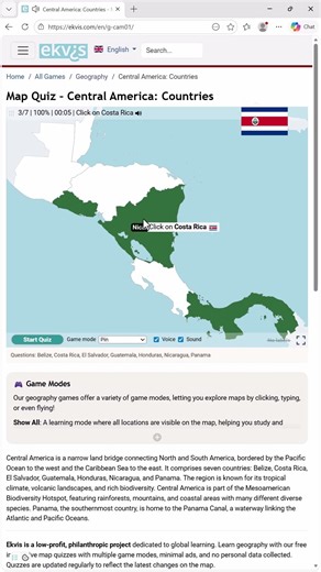 Ekvis Central America Countries Location Map Quiz Short