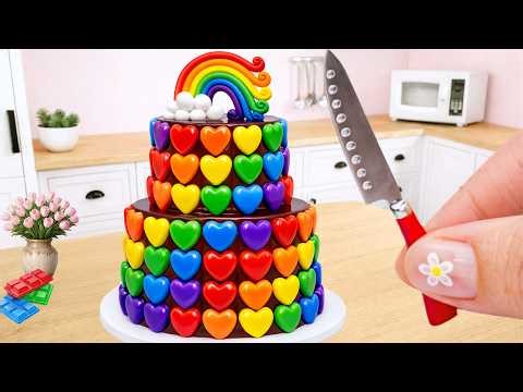 Miniature Rainbow Heart Cake 🌈💖 Satisfying Chocolate Cake Decorating | Mini Baking by Amazing Cake