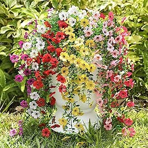 Artificial Flowers for Outdoors Spring Decor, 6 Bundles UV Resistant Realistic Faux Silk Hanging Flowers, Fake Plants for Planter Indoor Outside Garden Porch Patio Balcony Yard Farmhouse