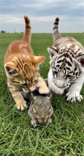 Kitten & Tiger Try to Wake Stubborn Squirrel – Epic Fail! #animal #cute