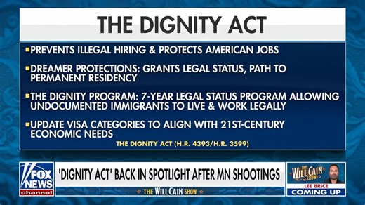 WHAT IS THE DIGNITY ACT? Will Cain: "How is this not amnesty?" Rep. Mike Lawler (R-NY): "We want to create a legal pathway for those who have been here long-term — meaning more than five years, more than the Biden Administration disaster that was created by allowing open borders." Catch their full debate below | Will Cain
