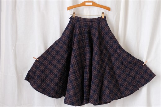 1950's Vintage Quilted Plaid Cotton Circle Skirt Novelty Brown & Black 24" Waist = Size Zero = XS - Etsy