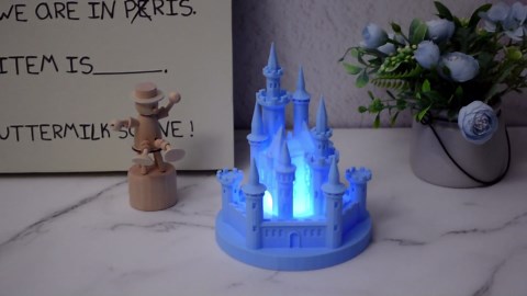 Baquler Castle Cake Topper Figurine Wedding Cake Topper Birthday Castle Night Light USB Rechargeable Princess Night Light for Wedding Birthday Party Decor(Blue)