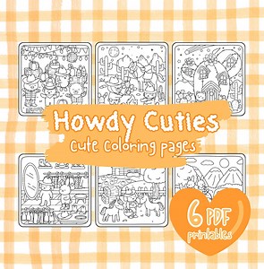 Howdy Cuties: Super Cute & Cozy Coloring Pages, 6 Adorable PDF and PNG Printable Designs of Hygge Animals, Relaxing Hand-drawn Pages - Etsy
