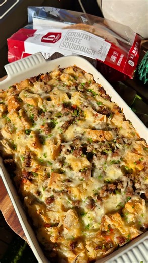 Ashley Breann on Instagram: "#AD La Brea Bakery’s Country White Sourdough Loaf is my go-to for the perfect Breakfast Strata. Its artisan texture holds up beautifully in the custard and makes this the ideal make-ahead recipe for Christmas morning. You can find @labreabakery breads in the in-store bakery at your local grocery store. Comment “NEED” or “STRATA” and I’ll DM you the recipe. #breakfast #strata #makeaheadbreakfast"