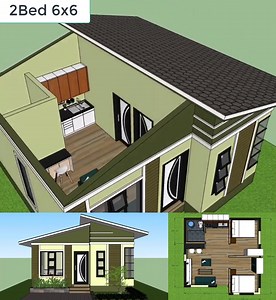 957K views · 12K reactions | Small House Design 6x6 Meter 2 Bed 1 bath Houseplans-3d.com #housedesign #Homeplan | Just 4you | Facebook