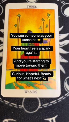 The Three of Wands is that moment when curiosity becomes intention. When you’re no longer just thinking about someone, you’re quietly preparing to move toward them. You feel the spark, the warmth, the pull of possibility. You’re looking at the horizon knowing something meaningful is ahead. This card shows courage, passion, hope, and the desire to take real steps toward a connection that feels aligned, exciting, and full of potential. If this energy resonates, trust what you feel. The future is o