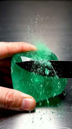 Emerald Crystal Cutting ASMR 🔪 raw gemstone slice, clean AI blade simulation ✨