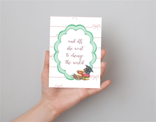 Graduation Congratulations Card - and off She Went to Change the World - Printable Digital Download - Etsy