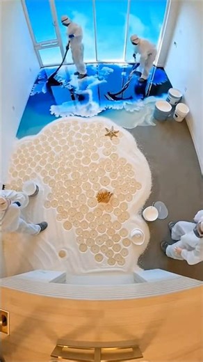 DIY Sand Dollar Beach Floor Transformation 🐚🌊 #epoxy #beach #diy