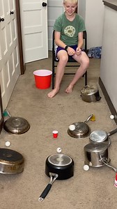58M views · 1M reactions | That Was Crazy 藍 Boy attempts crazy trick shot using multiple pots and pans. Easy DIY trickshot you can do with your friends and family. (for entertainment purposes only) | Little Bros | Facebook