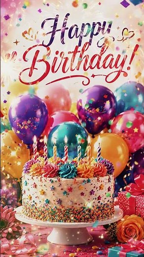 Colorful Happy Birthday Wishes with Balloons, Cake & Confetti