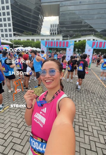 Thrilled to have crossed my first 10KM race! 🥳 After 8 weeks of dedication, every step paid off and to do this alongside my sister was pure bliss. 🩷#lazadarun2025 #lazadaph #10km #run #runningmotivation #running
