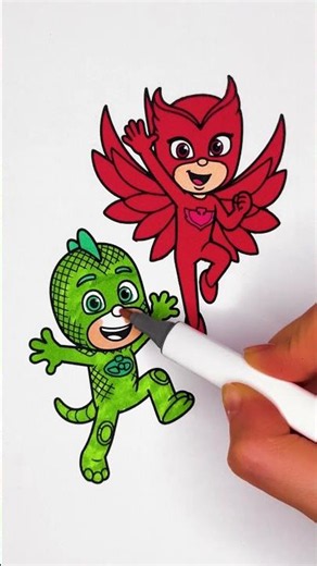 ❤️💚 Coloring Owlette & Gekko from PJ Masks 😻🦎 Easy Glitter Art ✨ #pjmasks #kids #color #cartoon