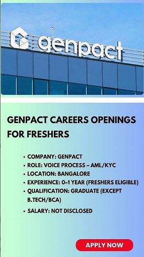 Genpact Careers Openings for Freshers | Link in Description #genpactjobs #freshersjobs #shorts