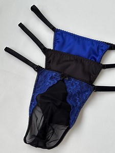 Men’s Blue & Black Lace Thong Panties, Satin Mesh Men Lingerie, Sheer Silk Underwear for Men, Gift for Him - Etsy