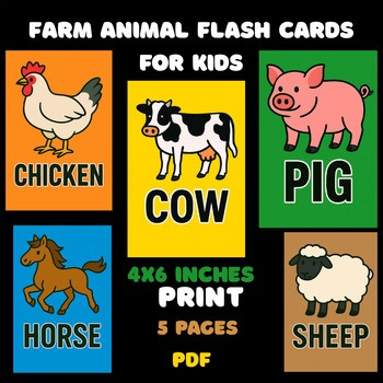 Farm Animal Flash Card Set : Chicken , Cow , Pig , Horse , Sheep worksheets