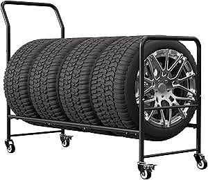 Rolling Tire Rack Adjustable,Metal Tire Storage and Transport Trailer,Heavy Duty Tire Holder,Mobile Tire Storage Shelf Cart with 4 Wheel,Garage/Workshops/Repair Shop Tire Stand Spare Tire Carrier