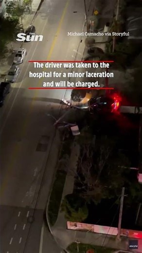 Shocking moment driver CRASHES stolen Ferrari causing explosion in Miami