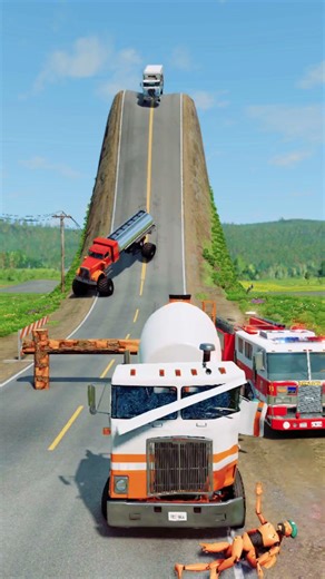 Truck VS Logs Trap Crash - BeamNG drive #truck #cartoon #schoolbus