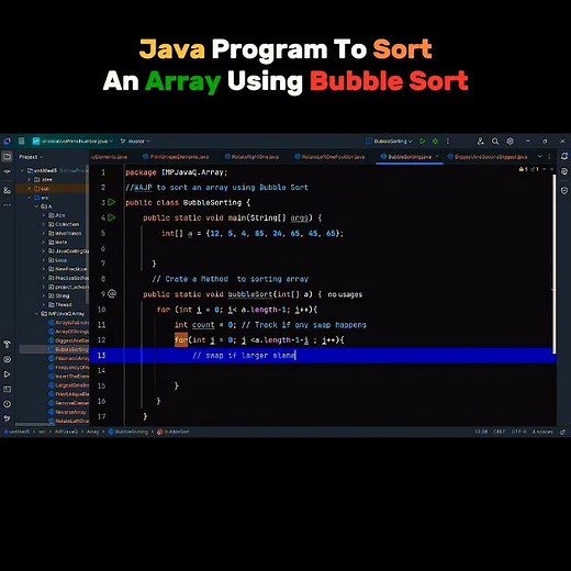 Write a Java program to sort an array using Bubble sort #coding #java #javaprogramming #dsa #javaee