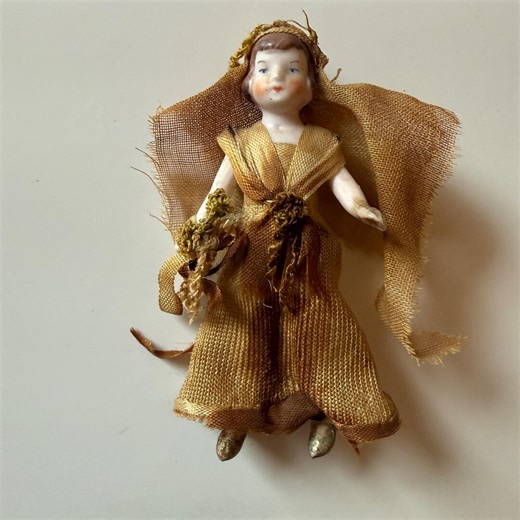 Antique Bisque Doll Miniature Gold Silk Dress Handmade Doll - Etsy