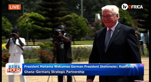 President Mahama Welcomes German President Steinmeier; Reaffirms Ghana–Germany Strategic Partnership Ghana and Germany have reaffirmed their longstanding partnership and shared commitment to deepening cooperation across key sectors including trade, renewable energy, governance, and investment, during a three-day state visit by German President Frank-Walter Steinmeier to Accra. President Steinmeier, who arrived in Ghana on Sunday, was accorded full state honors at the Jubilee House, where he held