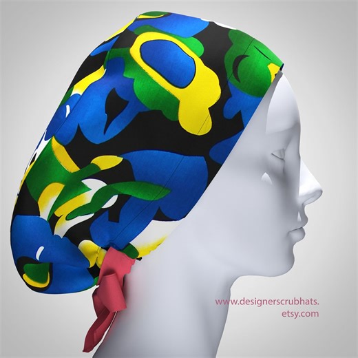 Scrub Caps for Women.ponytail Scrub Cap for Nurse, Chemo,medical Bouffant Scrub Hat With Abstract Flowers. - Etsy