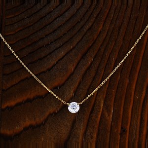 14k or 18k Solid Gold Necklace Natural Diamond Floating Solitaire With Drawstring Adjustable Chain - Etsy