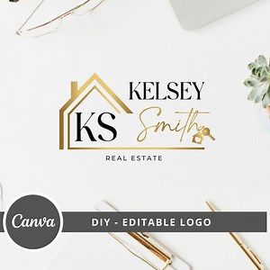 Real Estate Logo Design, Luxury House Canva Logo Template, DIY Realtor Key Logo, Signature Real Estate Logo, Realty Home Editable Logo. - Etsy