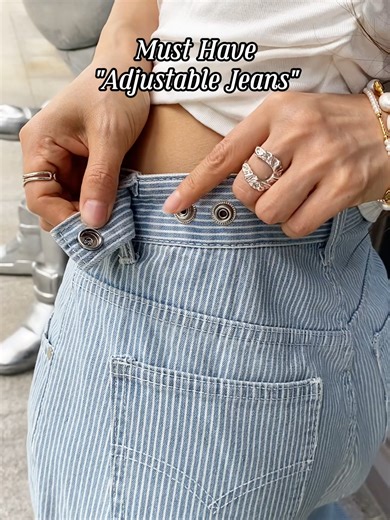 Rocking these adjustable-waist striped jeans for a street style shoot? Absolutely perfect for the vibe. #viral #jeans #fashion #ootd