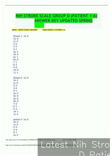Latest Nih Stroke Scale Group D Patient 1 6 Answer Key Updated Spring video