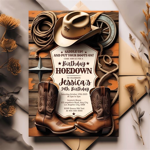 Editable Western Hoedown Invitation Template, Printable Cowboy Party Invitation, Wild West Birthday Invite, Saddle up and Put Your Boots On - Etsy