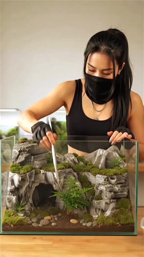 Built a Stunning Waterfall Aquarium Cave! | DIY #Aquascape #Aquarium #DIYAquarium #shorts