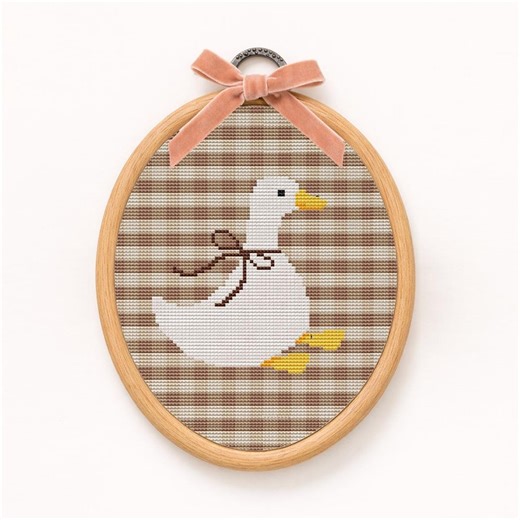 Goose With Bow Cross Stitch Pattern Gingham Nursery Beginner Friendly (pattern Keeper Compatible) - Etsy