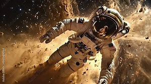 Astronaut Floating Through Space with a Beautiful Nebula in the Background - Cinematic 4K Space Background Video