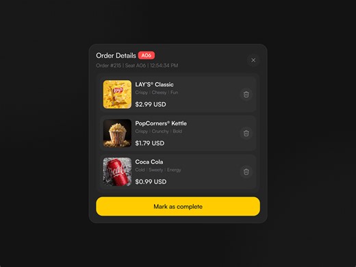 Snack Ordering: Card UI (Motion)