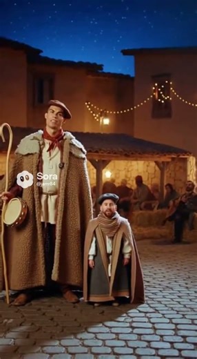 Cristiano and Messi singing about the Nativity scene