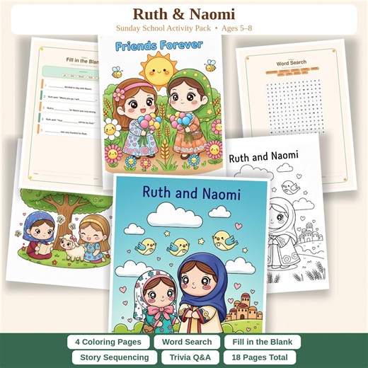 Ruth and Naomi Bible Activity Pack | Kids Sunday School Printables (ages 5-8) - Etsy Canada