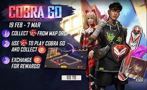New Cobra Go event in Free Fire: Free Cobra Sidekick, Slither Surfboard, and more
