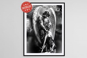 Archangel Michael Art Print: Black and White Warrior Angel Illustration - Etsy