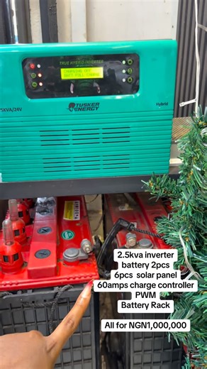 OFFICIAL ACCOUNT OF PEARLS GLAMOUR on Instagram: "Full SOLAR SYSTEM FOR SALE✨ 2.5kva inverter battery 2pcs 6pcs solar panel 60amps charge controller PWM Battery Rack All for NGN1,000,000"