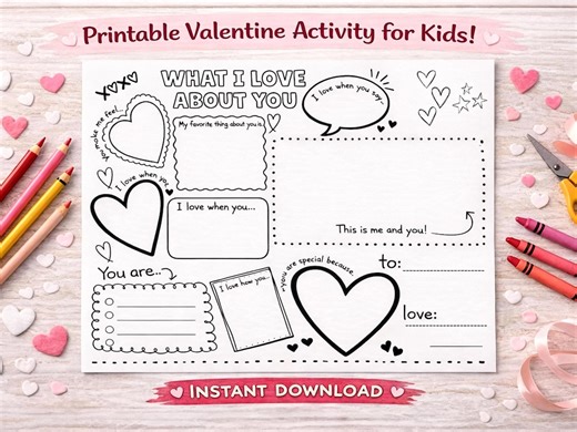 Valentine's Day Worksheet, What I Love About You, Kids Activity (digital Download) - Etsy