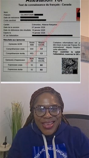 Nous Parlons Français🇨🇦 on Instagram: "REAL RESULTS. REAL LIFE. REAL SUCCESS. ✨ From fear to full confidence 💪🏽 My student started French as an adult, juggling work, school, and family — and today she’s celebrating: 🇫🇷 TCF Results ✅ C2 – Listening & Reading ✅ B2 – Speaking & Writing This isn’t luck. This is strategy, consistency, and the right guidance. With these scores, she’s now well-positioned for an ITA/PR in the next draw, a major step toward securing her future in Canada 🇨🇦 as an 