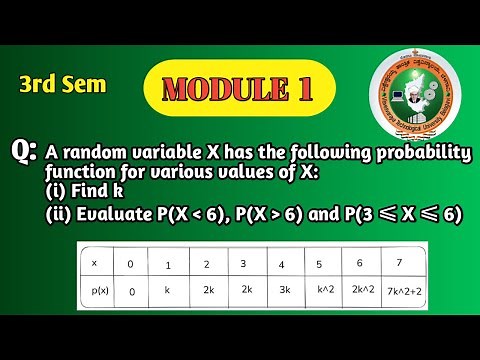 VTU 3rdSem BCS301 Maths Module 1 Probability Distribution|Random Variable Find k and P X less than 6